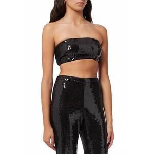 NEW GOOD AMERICAN sequin side zip bandeau top in black